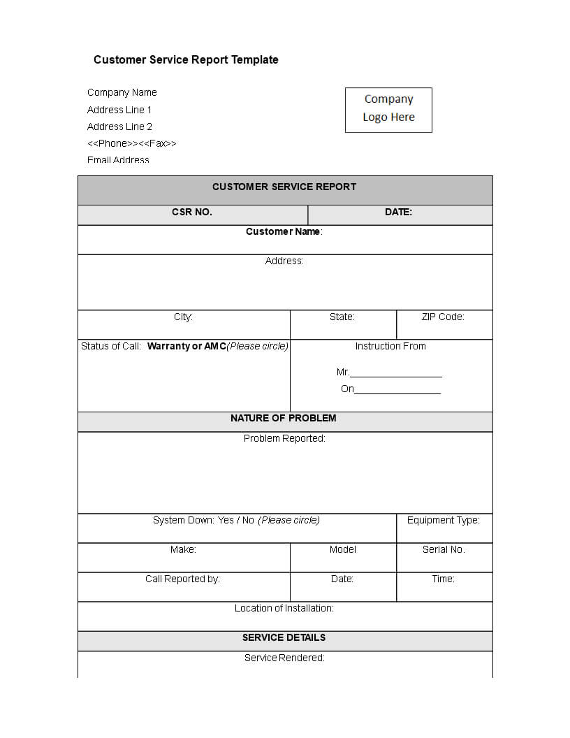 Customer Service Report Template | Templates At Regarding Technical Service Report Template