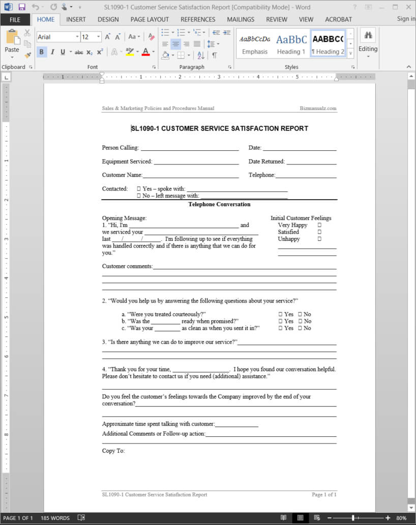 Customer Service Satisfaction Report Template | Sl1090 1 In Customer Contact Report Template