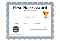 Customizable Printable Certificates | First Place Award within First Place Award Certificate Template