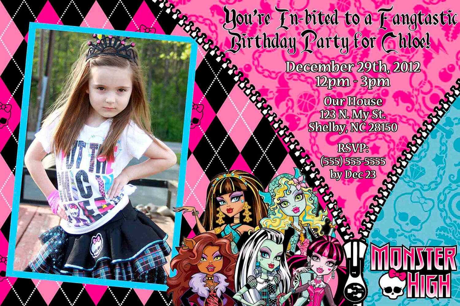 Custom+Monster+High+Invitation+Or+Thank+You+Card+By+ Within Monster High Birthday Card Template