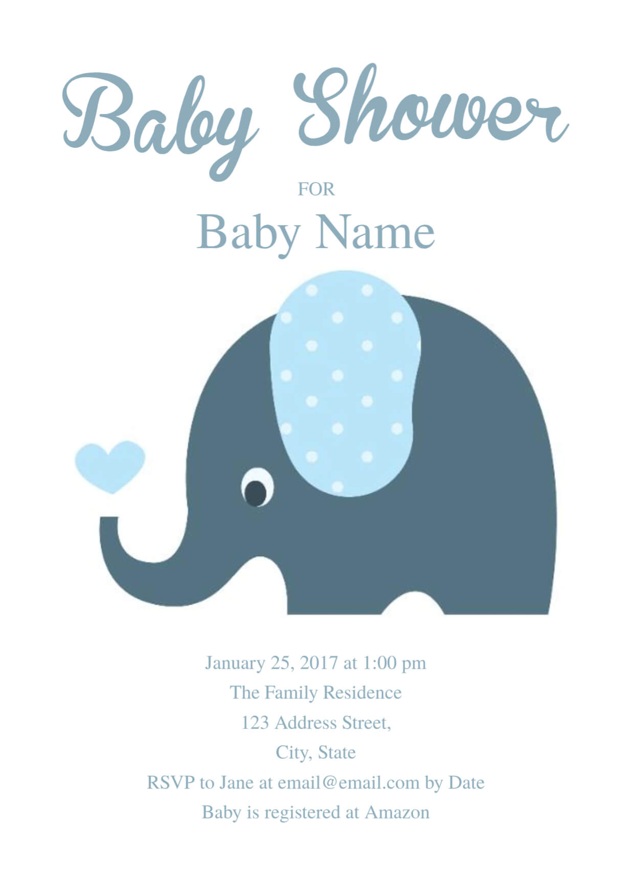 Cute Elephant Baby Shower Invitation Template | Free With Blank Elephant Template