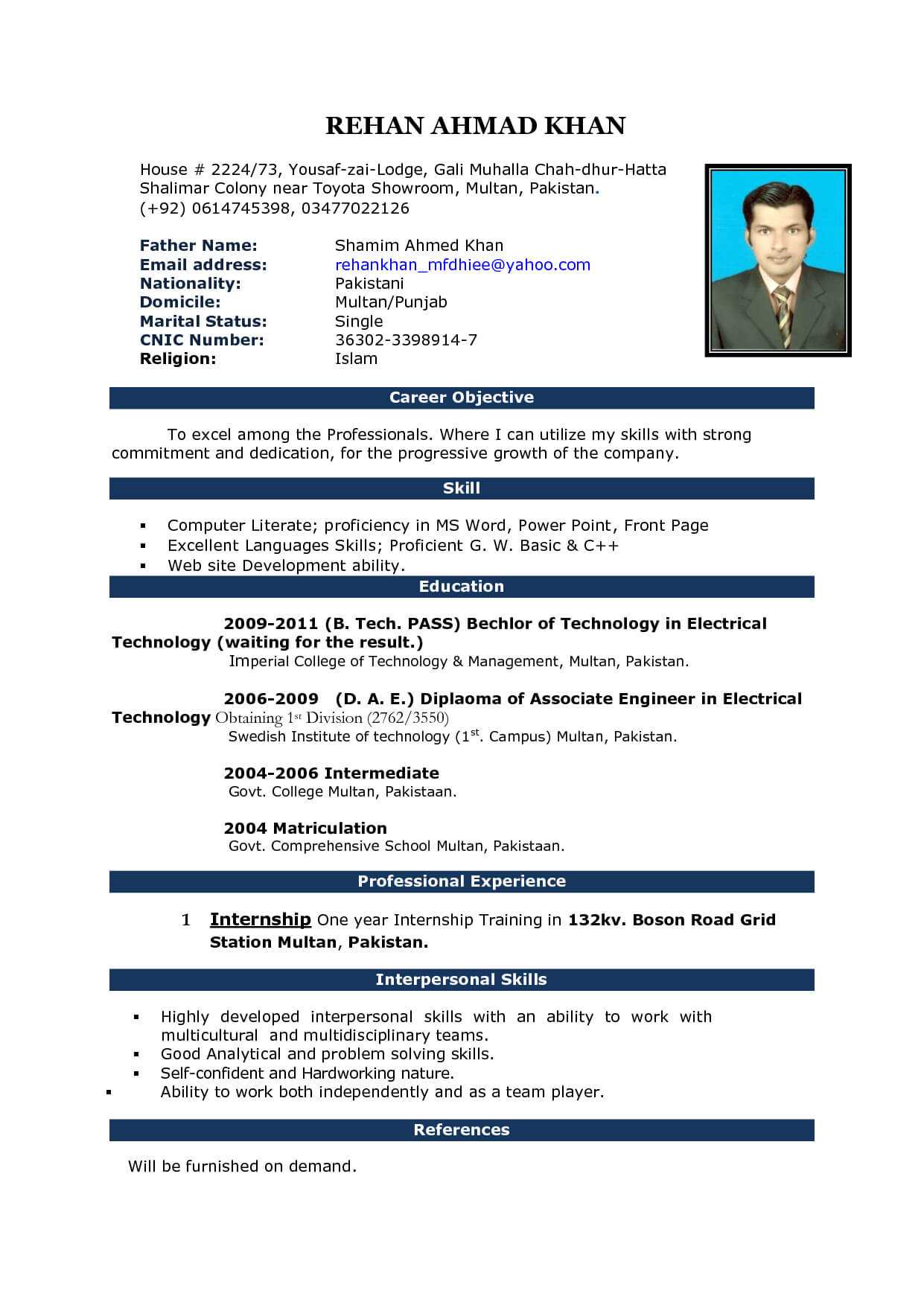 Cv Word Document Template Inside Simple Resume Template Microsoft Word