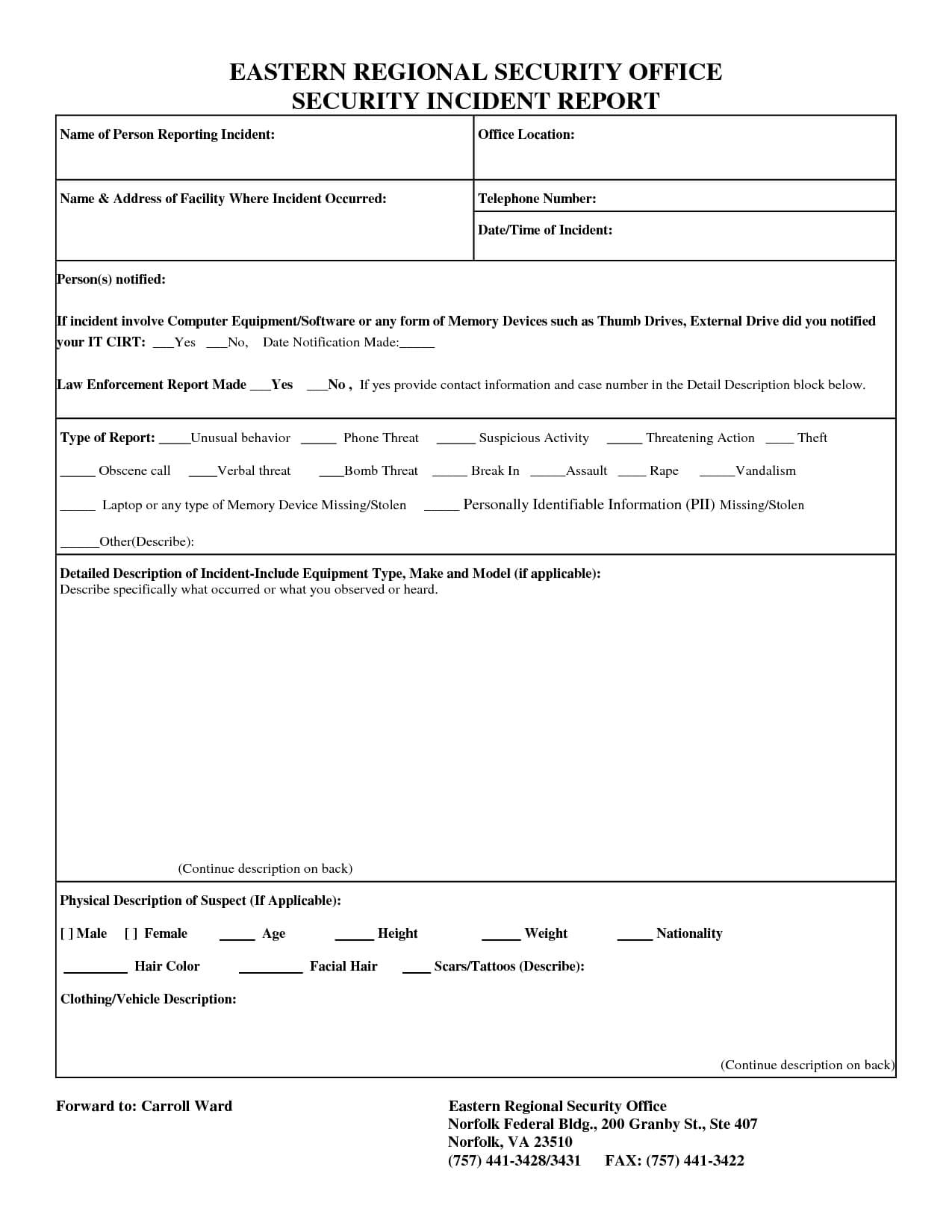 Cyber Security Incident Report Form And Security Incident With Incident Report Form Template Doc