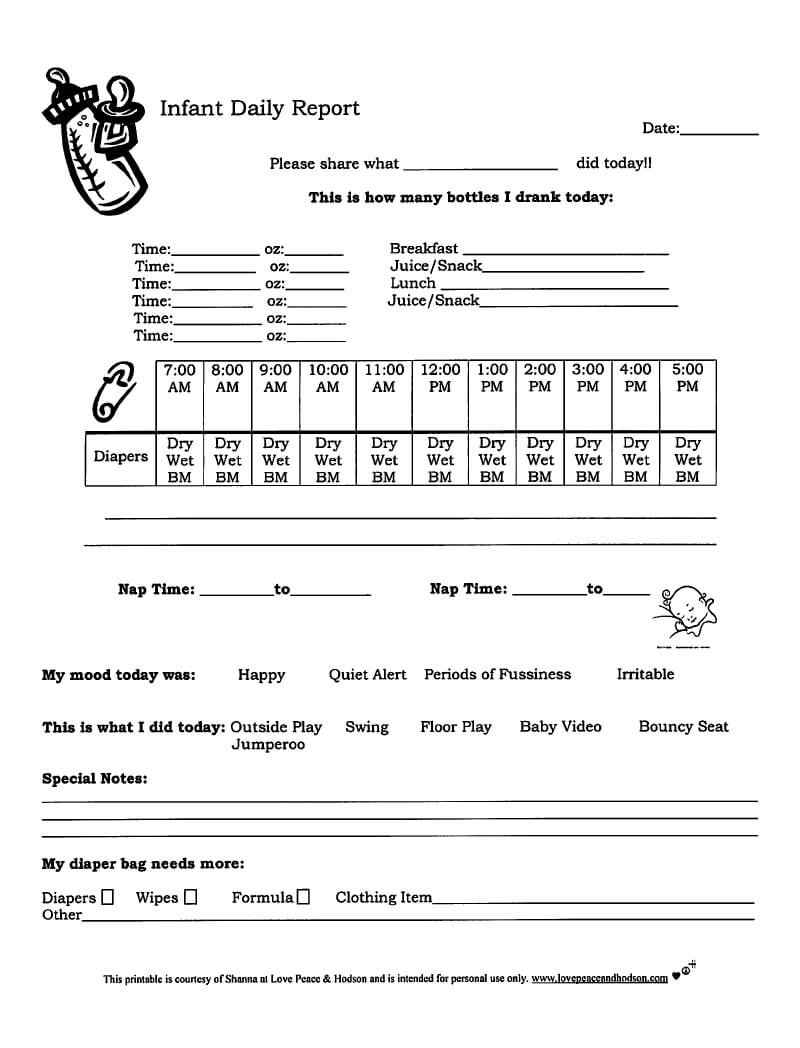 Daily Infant Report – Use To Encourage Communication Between With Regard To Daycare Infant Daily Report Template