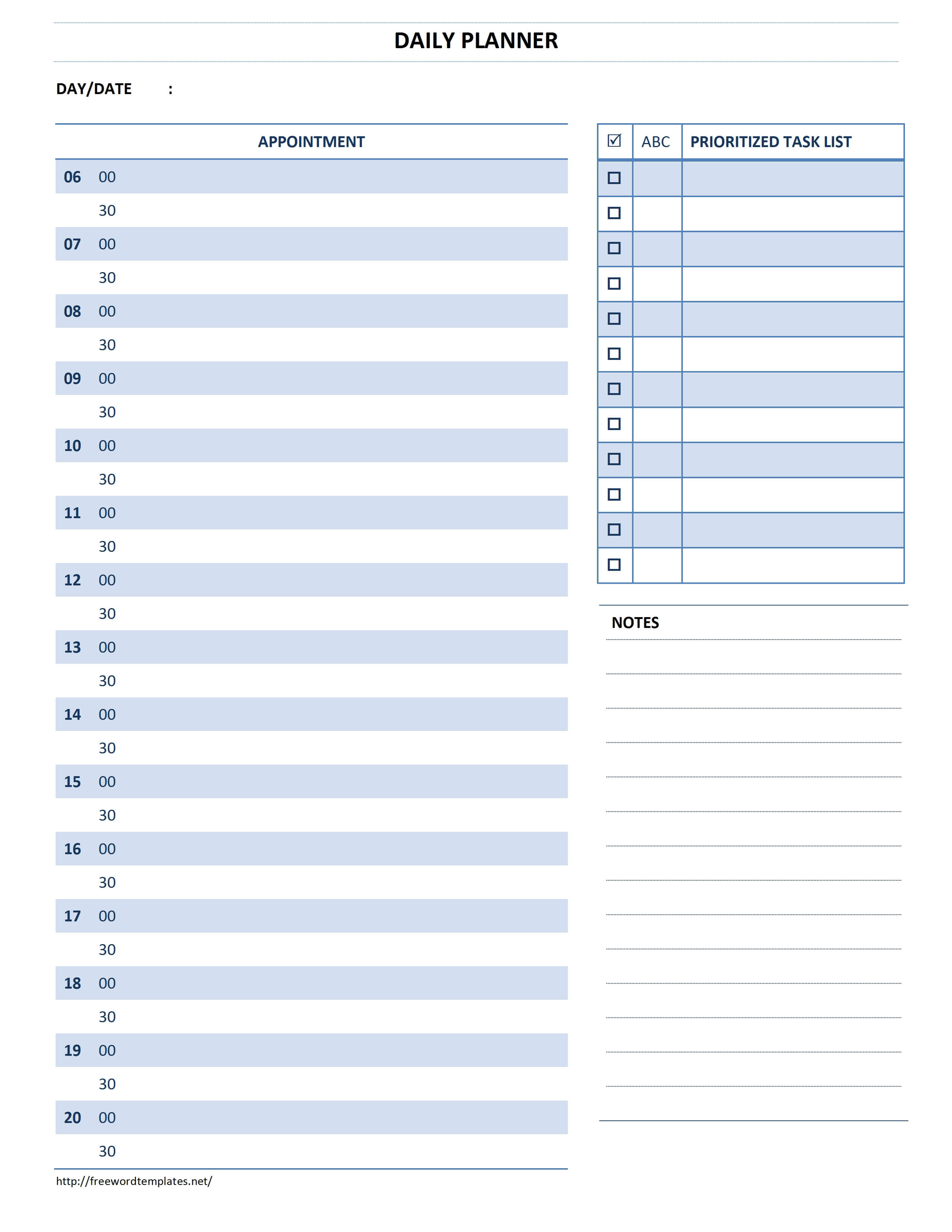 Daily Planner Template Pertaining To Appointment Sheet Template Word
