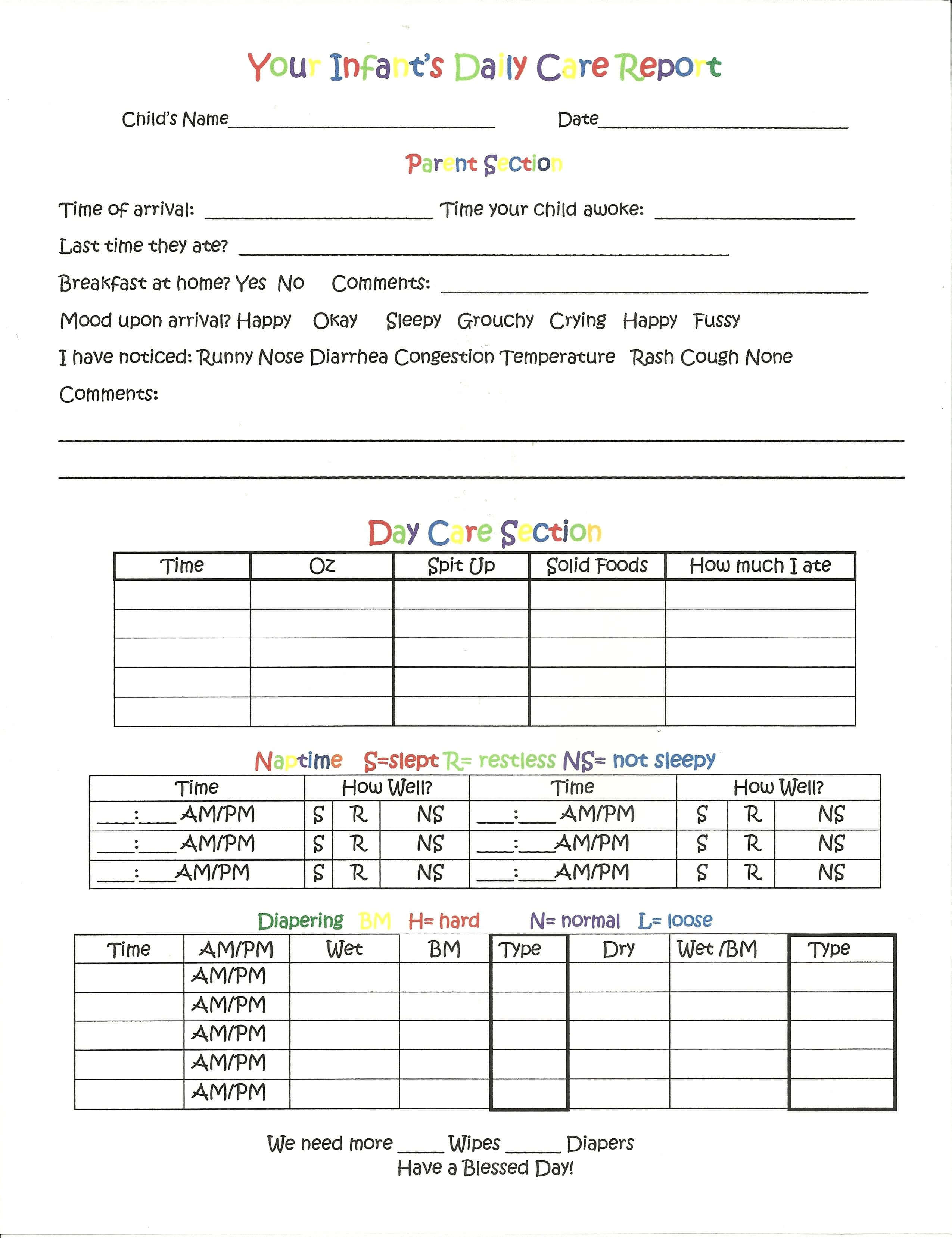 Daily Report For Infants. That I Put Together. | Preschool With Daycare Infant Daily Report Template