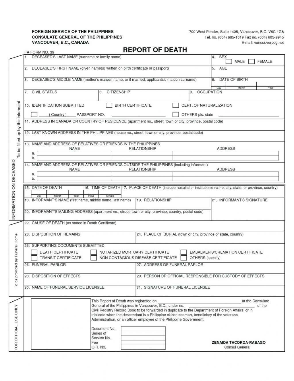 Death Certificate Sample In English Form Format Of India No Throughout Death Certificate Translation Template