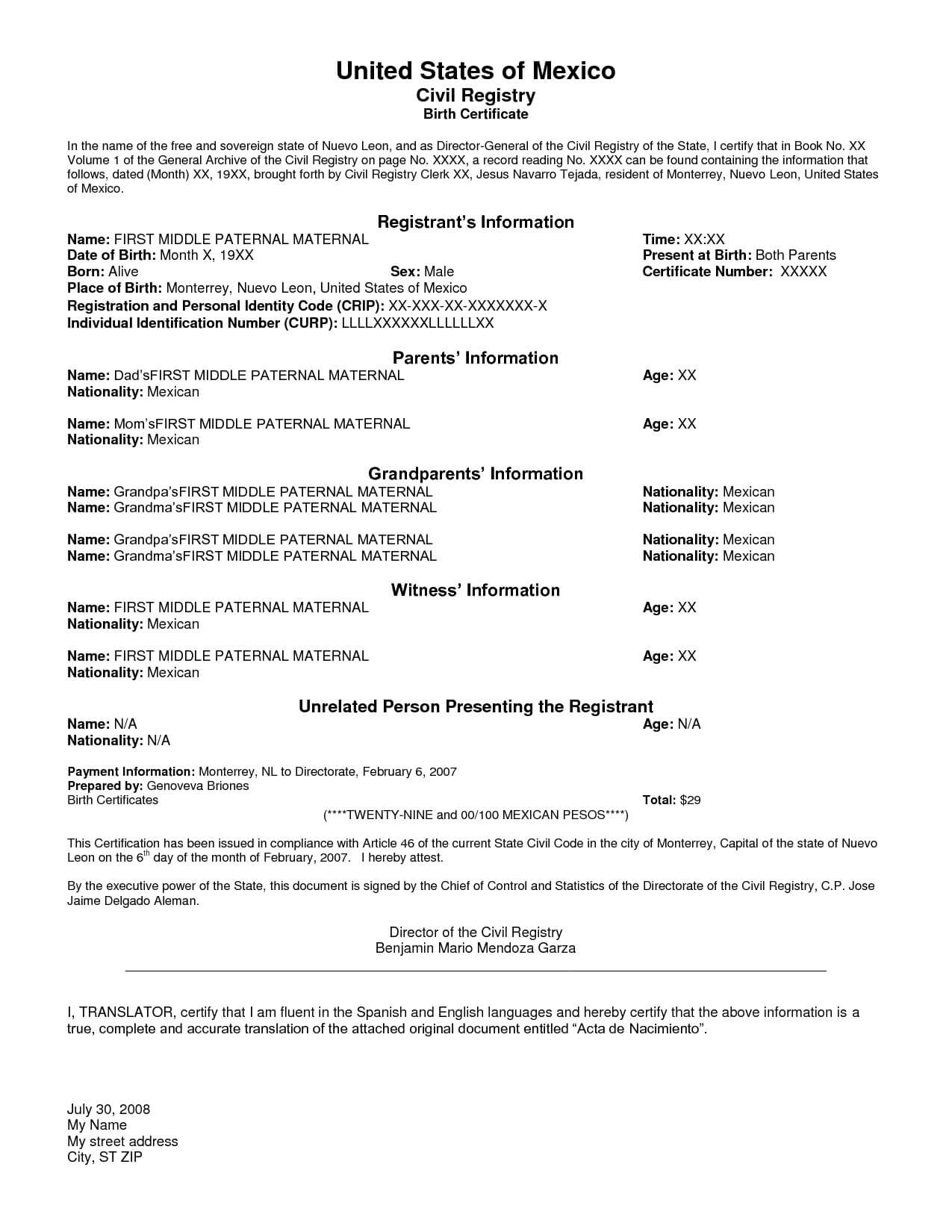 Death Certificate Template In Spanish Unique Birth Translate With Marriage Certificate Translation From Spanish To English Template