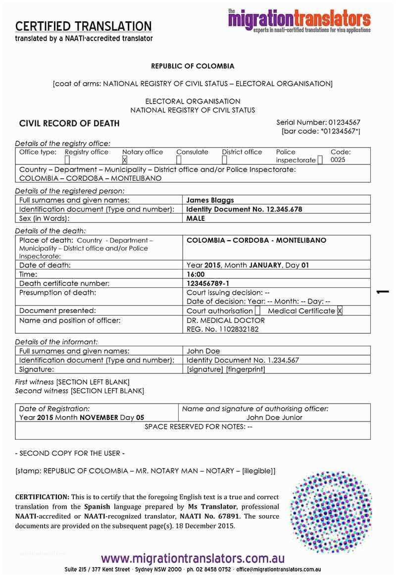 Death Certificate Translation Template Spanish To English With Death Certificate Translation Template