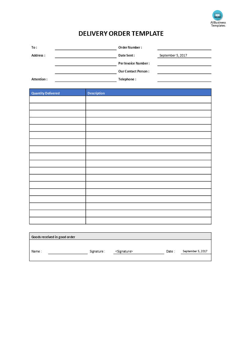 Delivery Order Template | Templates At Allbusinesstemplates In Proof Of Delivery Template Word