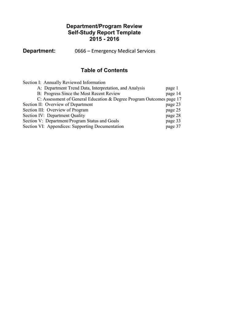 Department/program Review Self Study Report Template 2015 Intended For Section 37 Report Template