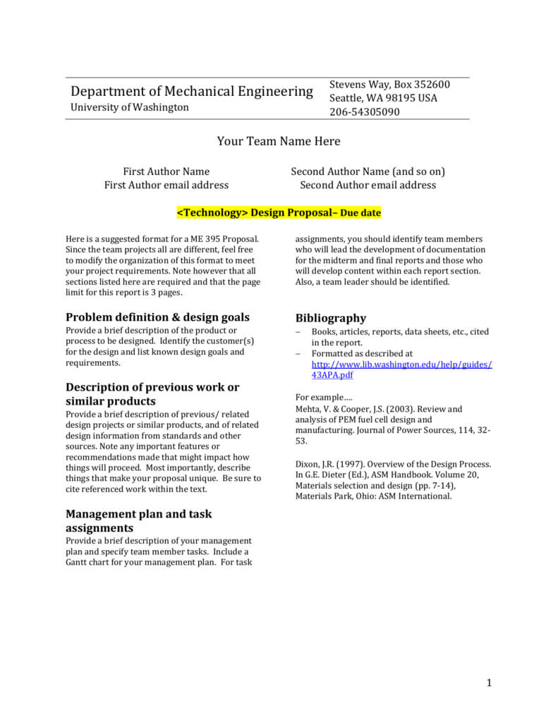 Design Report Template – University Of Washington In Project Management Final Report Template