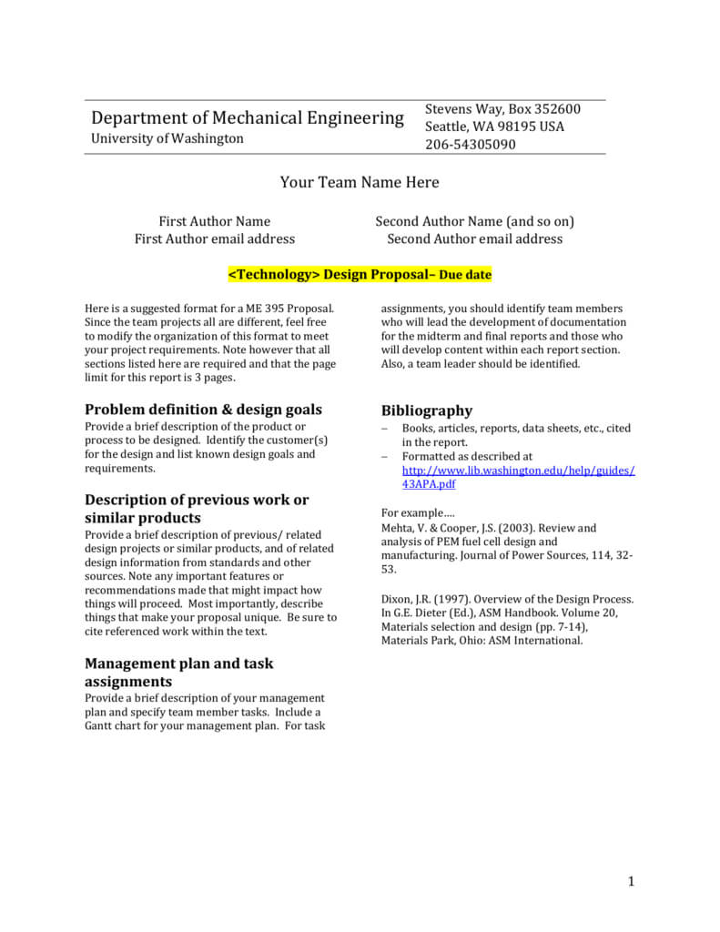 Design Report Template - University Of Washington With Section 7 Report Template