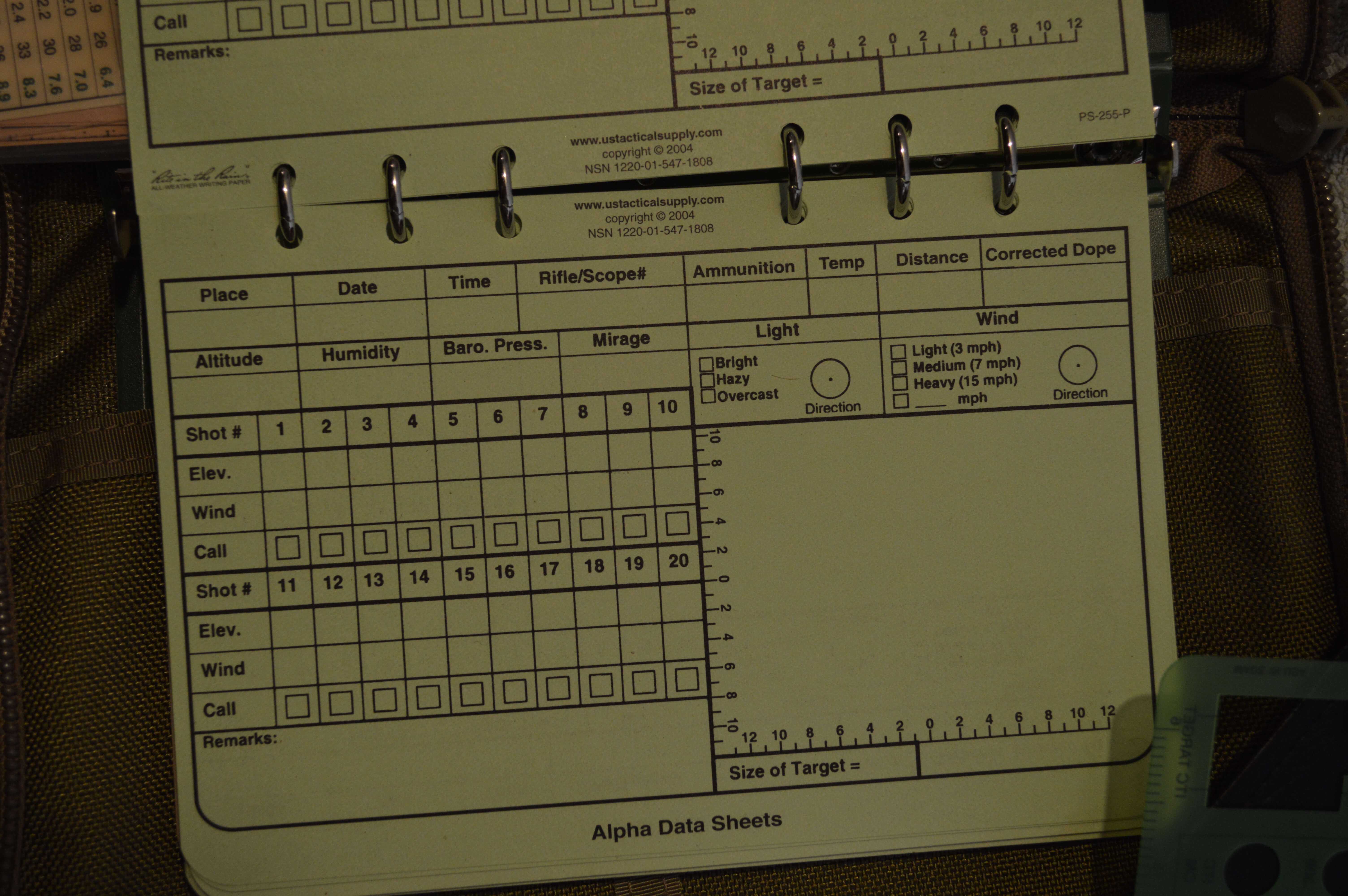 Designated Marksman Data Log Book | Gunner's Mate & Edm's With Dope Card Template