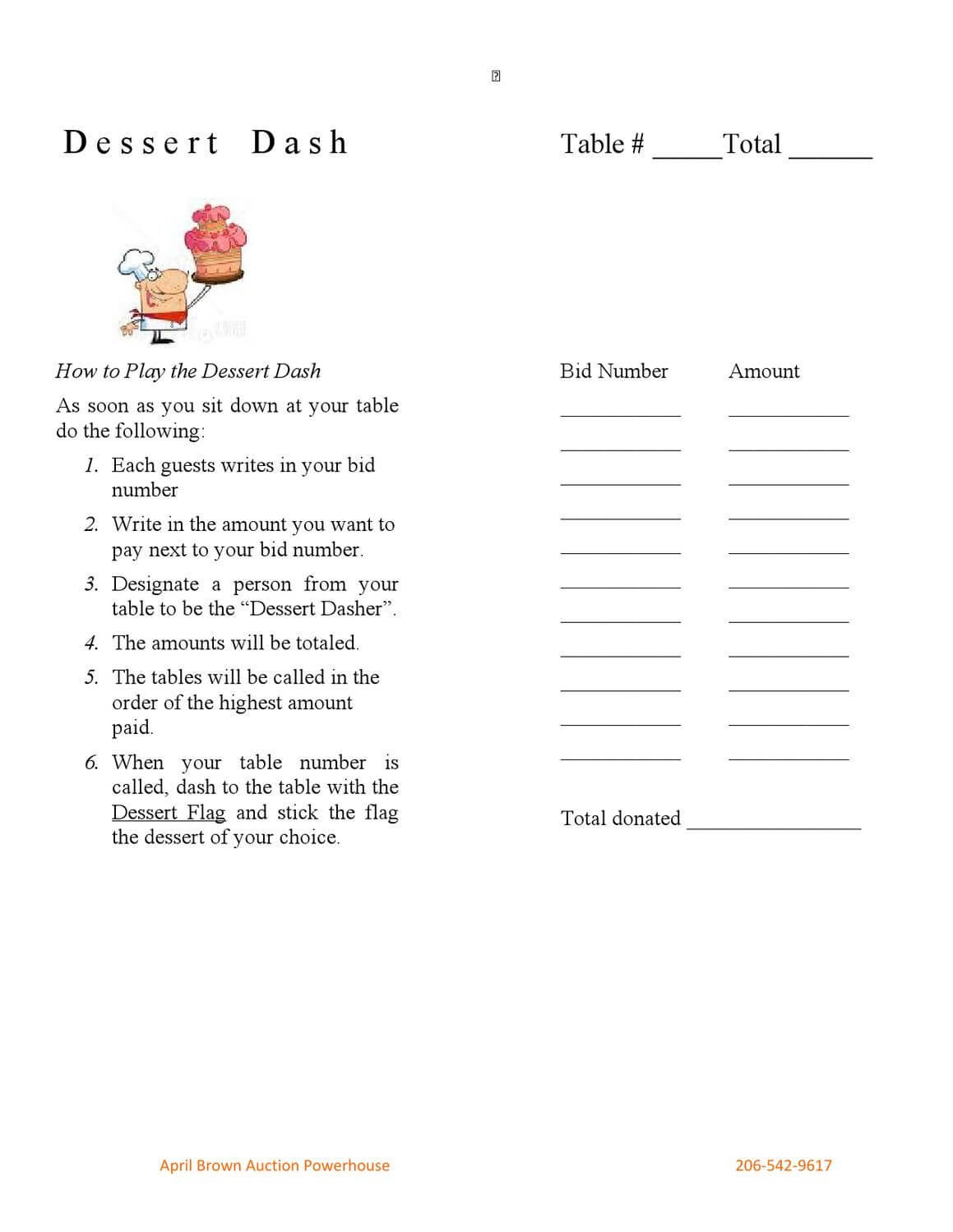 Dessert Dash Form | Auction, Going Once, Going Twicesold Intended For Auction Bid Cards Template