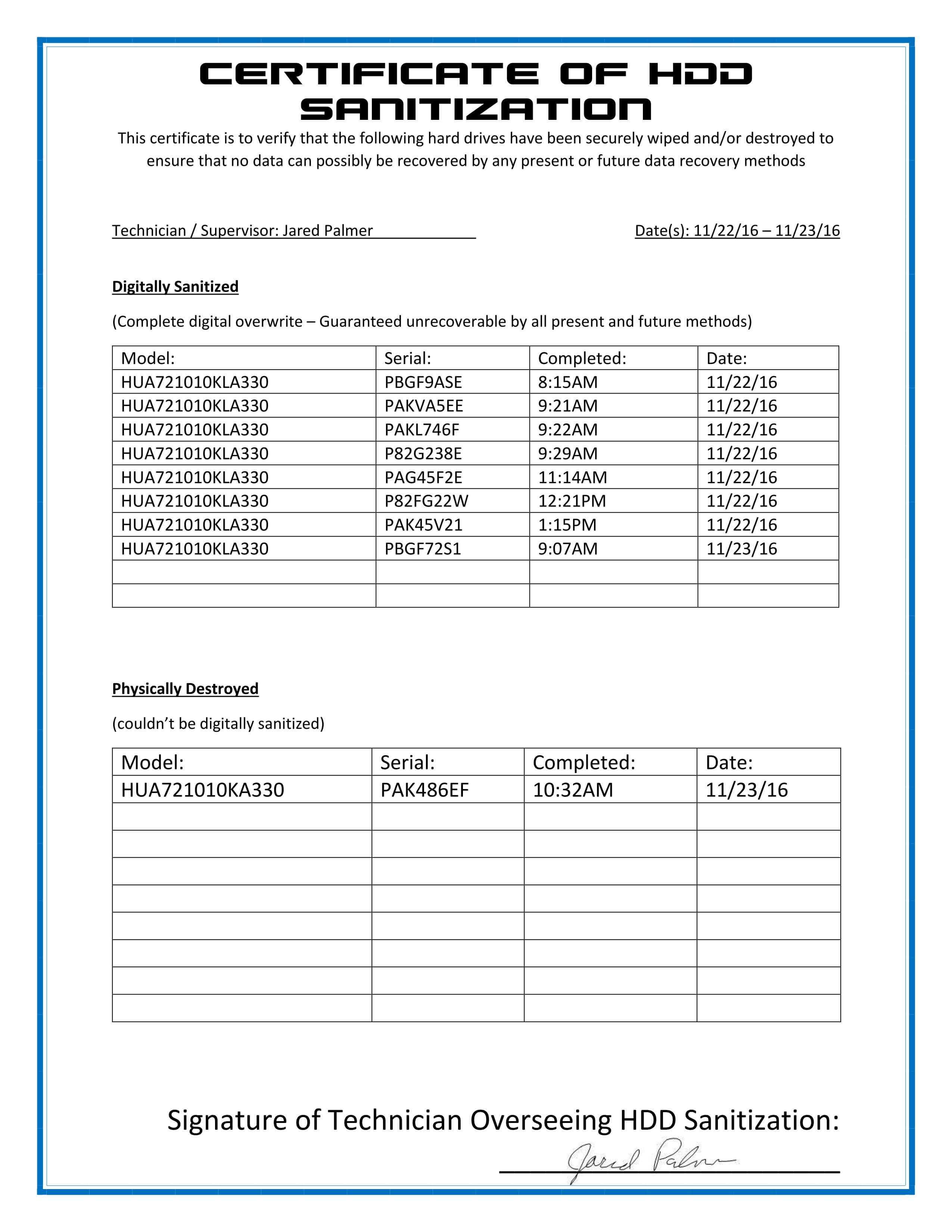 Destruction Certificate Template Image Collections Avery Inside Hard Drive Destruction Certificate Template