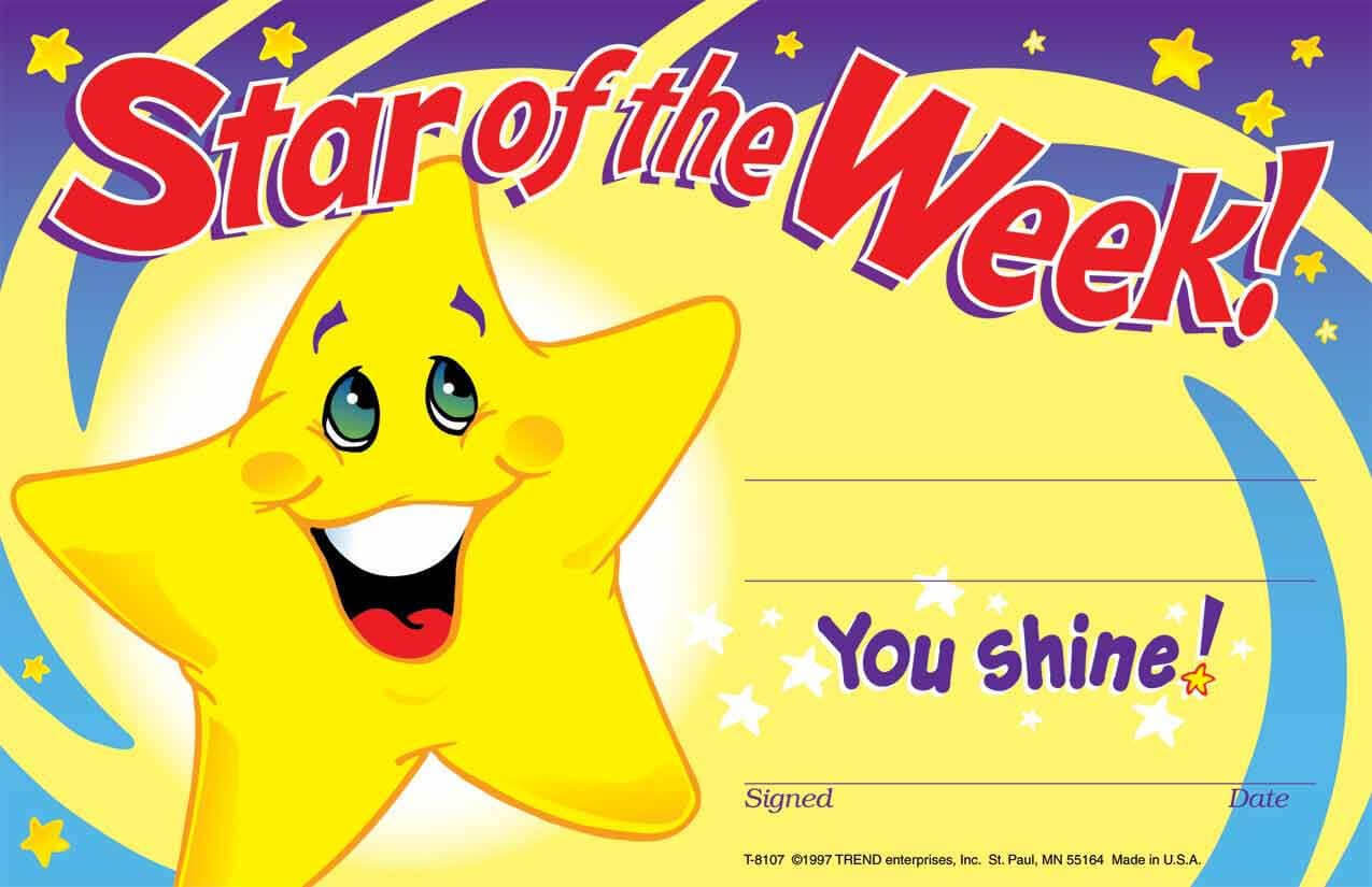 Details About 30 Childrens Star Of The Week 'you Shine' Reward Recognition  Certificate Awards With Star Of The Week Certificate Template