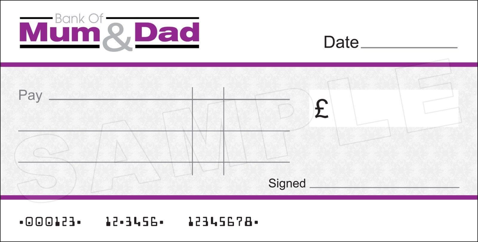 Details About Large Blank Bank Of Mum & Dad Cheque | Dads Inside Large Blank Cheque Template