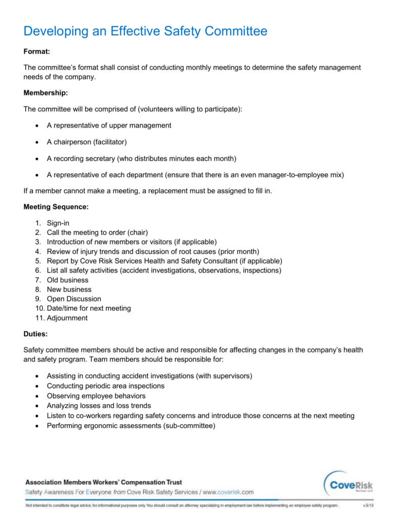 Developing An Effective Safety Committee Format: The Committee`s Throughout Monthly Health And Safety Report Template