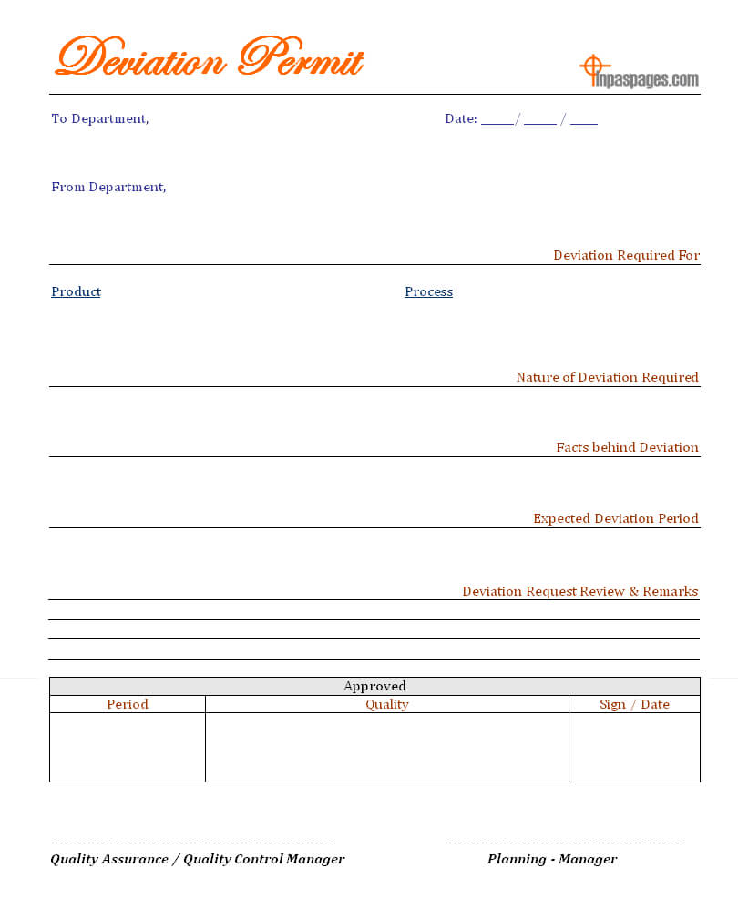 Deviation Permit Form Format Within Deviation Report Template