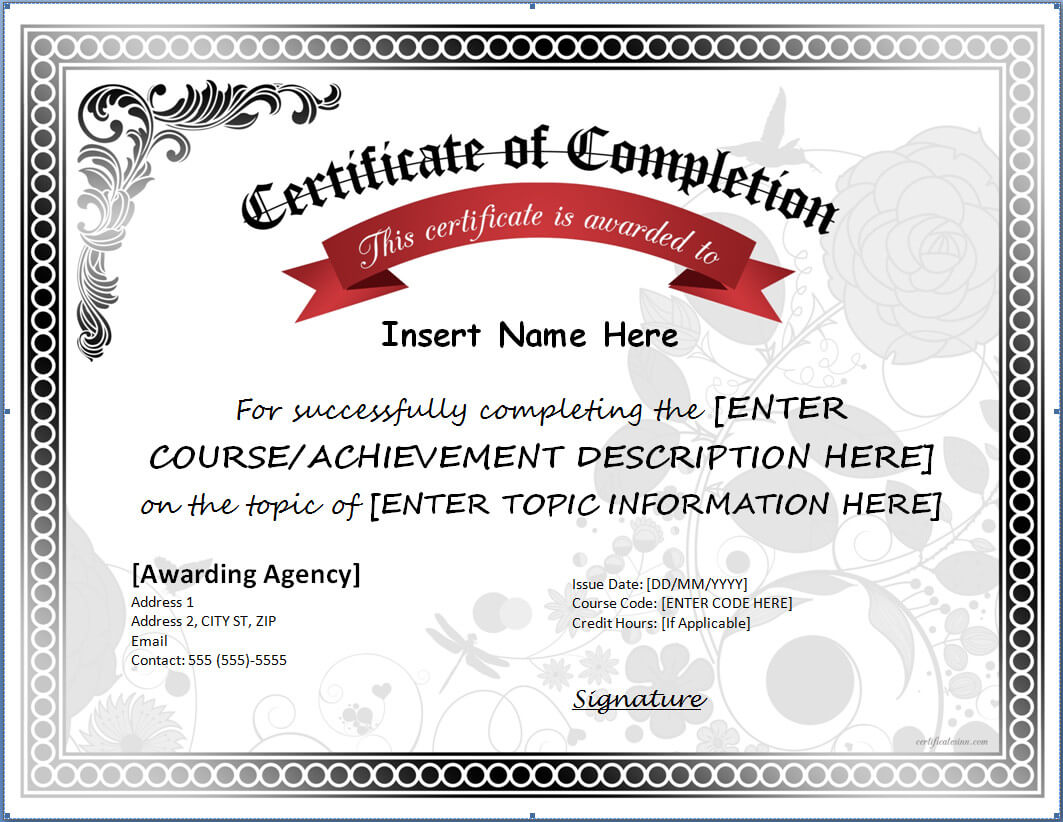 Different Kinds Of Certificate Of Completion Template #35 Regarding Certificate Of Completion Template Free Printable