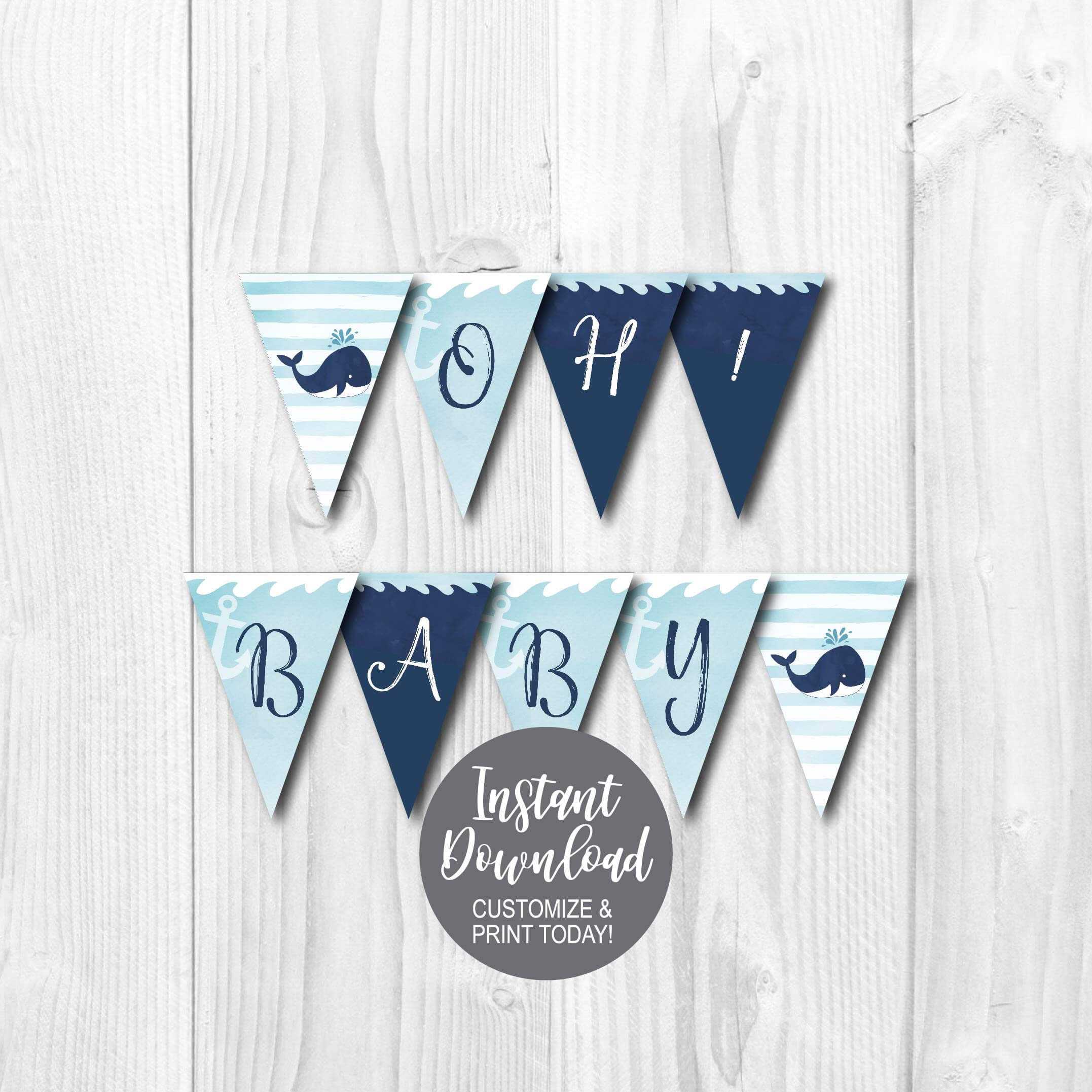 Diy Editable Yourself, Printable Banner Template, Baby Shower Banner  Printable, Baby Shower Banner Girl, Baby Shower Banner Boy, Pdf File Pertaining To Diy Baby Shower Banner Template