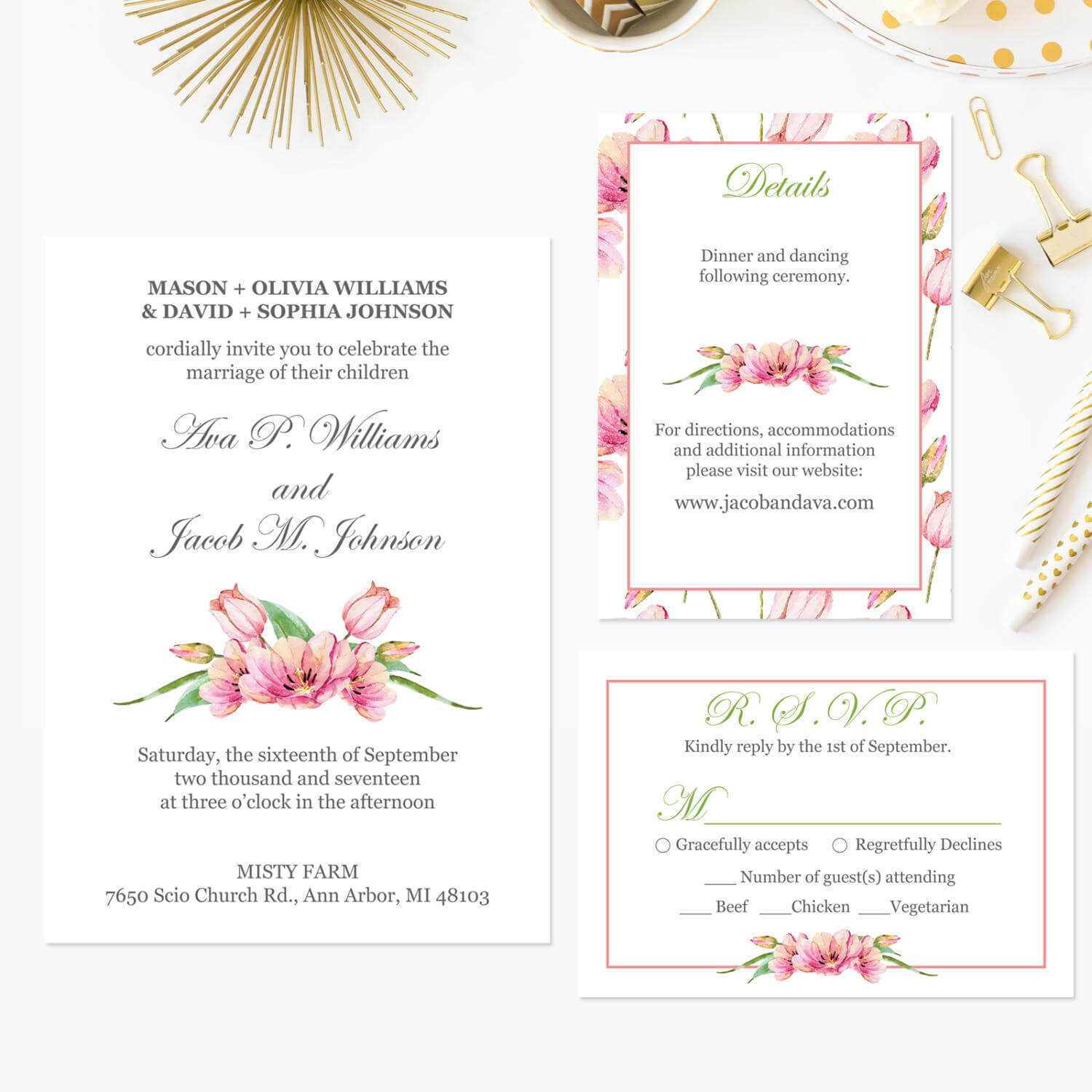 Diy Wedding Invitation Template, Printable Wedding Invitations With Rsvp  And Details Card, Instant Download Pdf Template #fpk 06S For Church Wedding Invitation Card Template