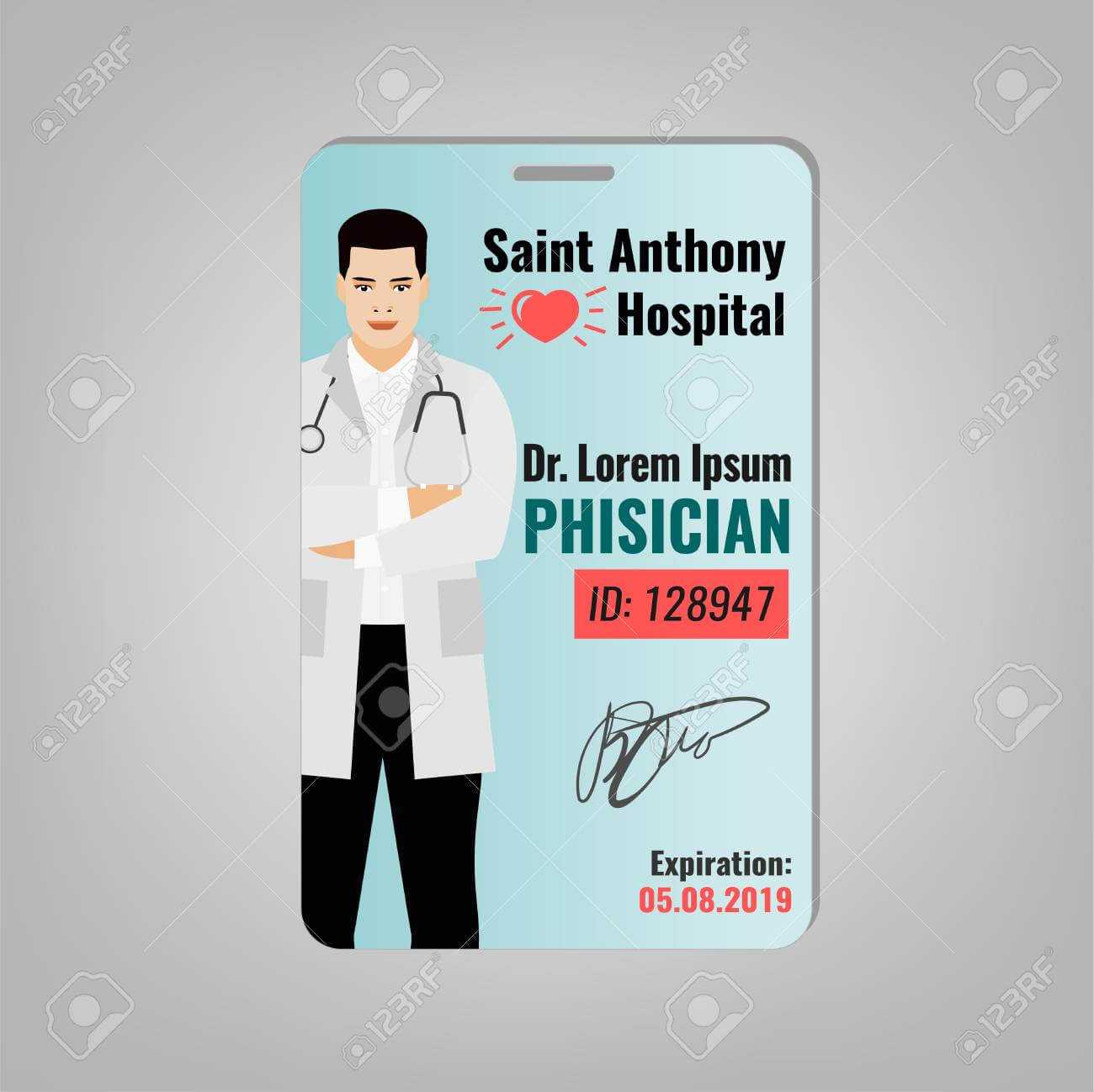 Doctors Id Card With Hospital Logo And Phisician Image. Medical.. Within Hospital Id Card Template