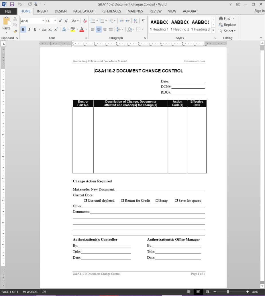Document Change Control Report Template | G&a110 2 With Word Document Report Templates