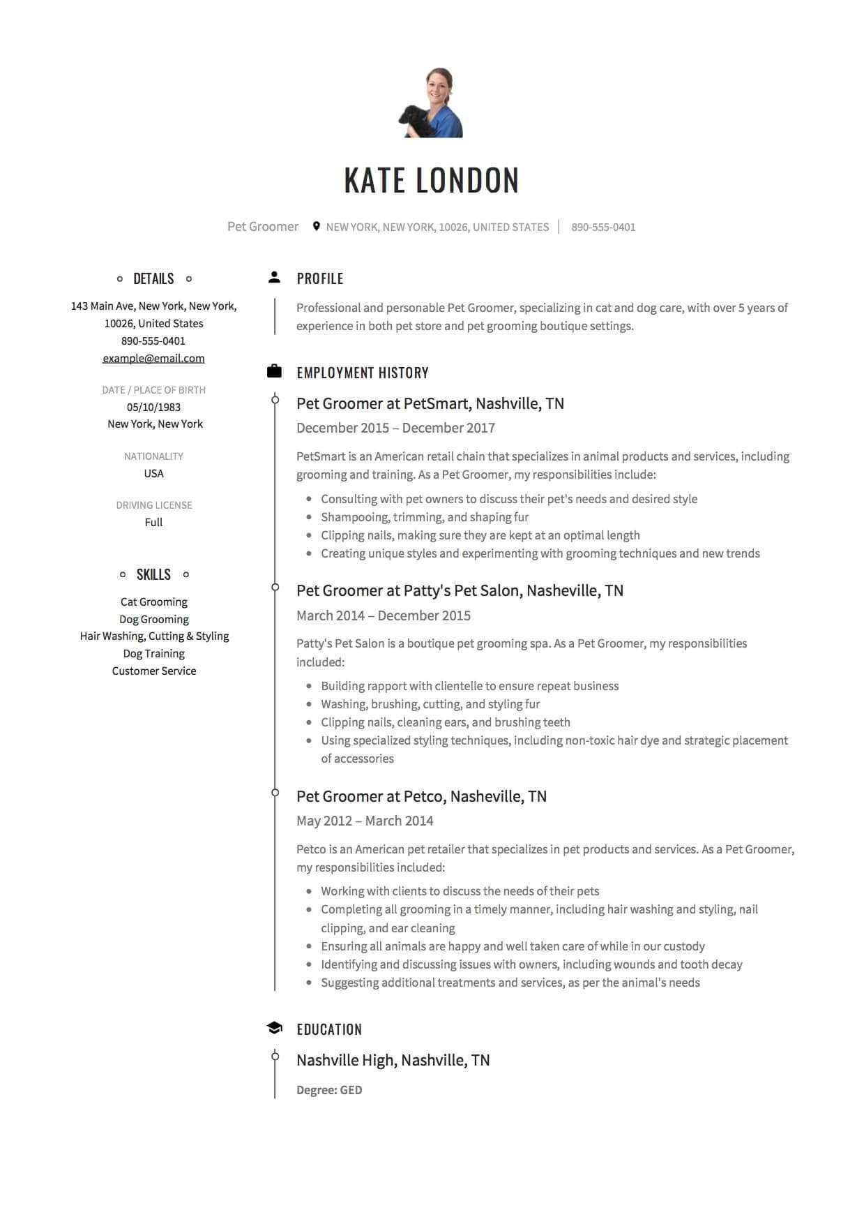 Dog Groomer Resume 161738 12 Pet Groomer Resume Sample S In Dog Grooming Record Card Template