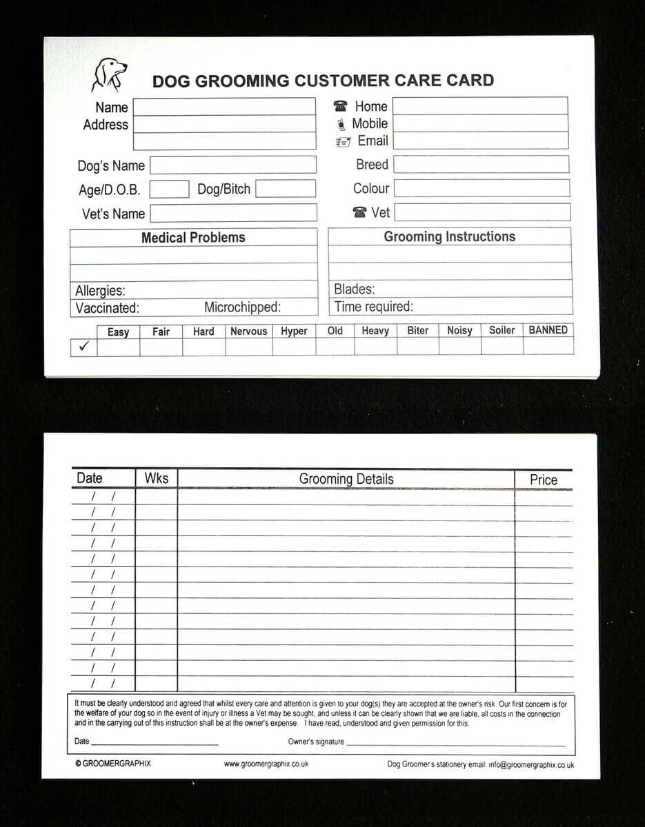 Dog Grooming Customer Care Cards Record Cards 100 On Popscreen Inside Dog Grooming Record Card Template