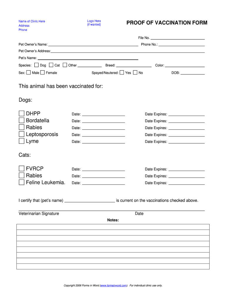Dog Shot Record – Fill Online, Printable, Fillable, Blank In Certificate Of Vaccination Template