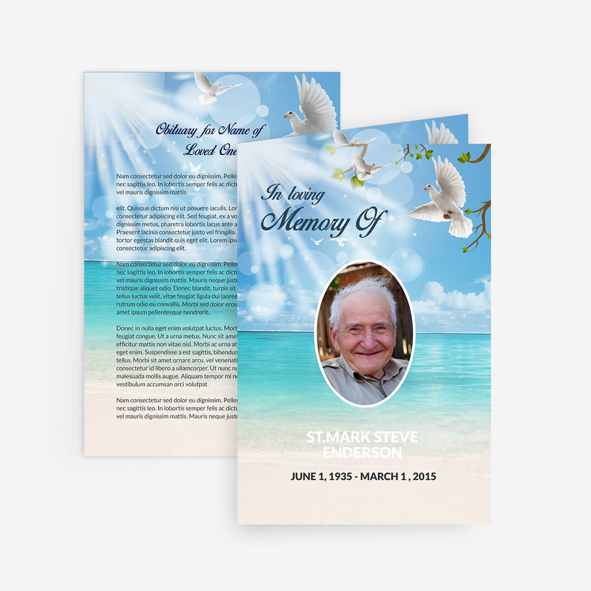 Dove Funeral Card In Memorial Card Template Word