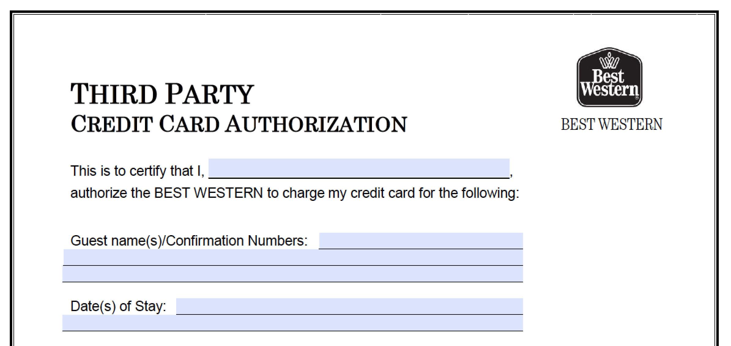 Download Best Western Credit Card Authorization Form Intended For Hotel Credit Card Authorization Form Template