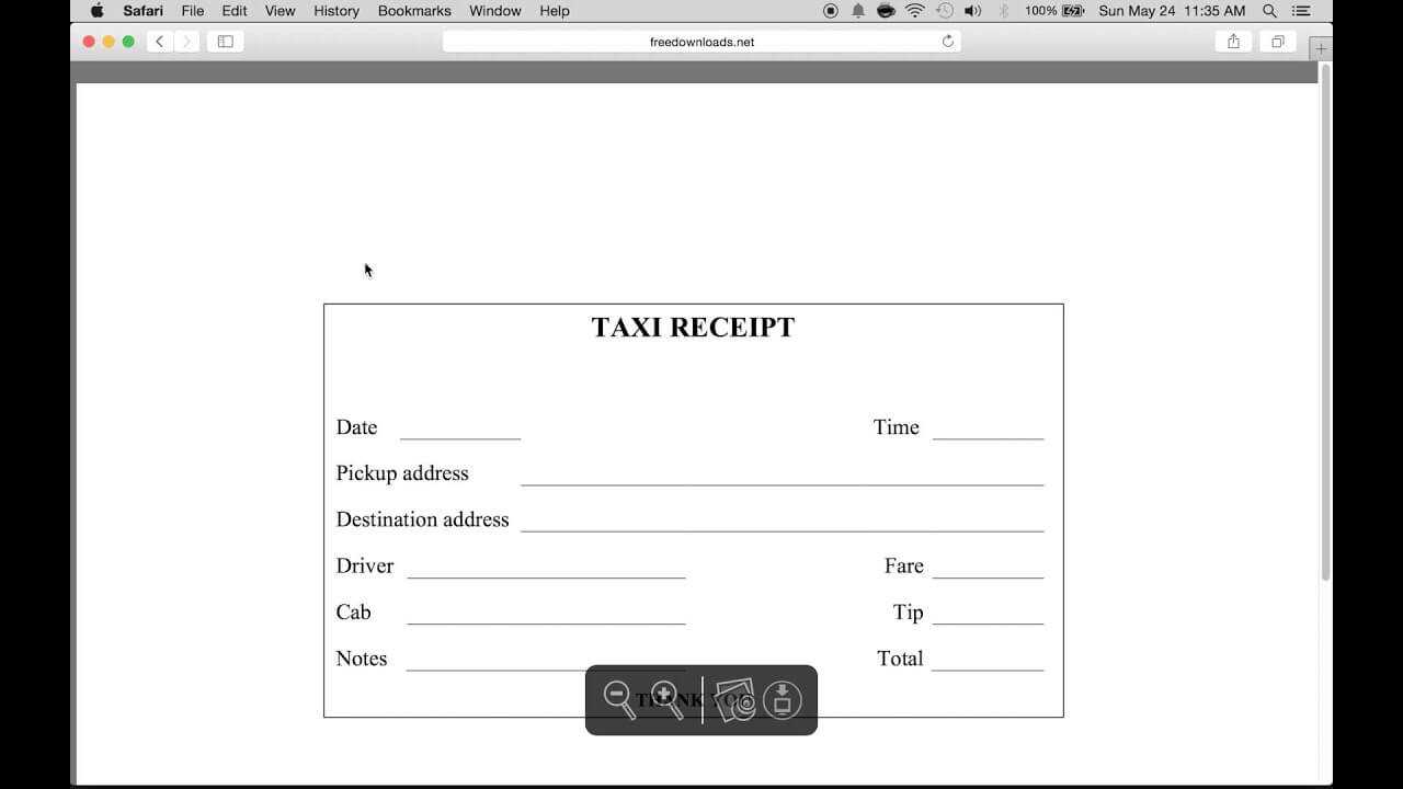 Download Blank Printable Taxi/cab Receipt Template | Excel In Blank Taxi Receipt Template