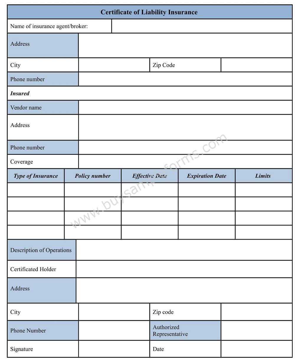 Download Certificate Of Liability Insurance Form Template Intended For Certificate Of Liability Insurance Template