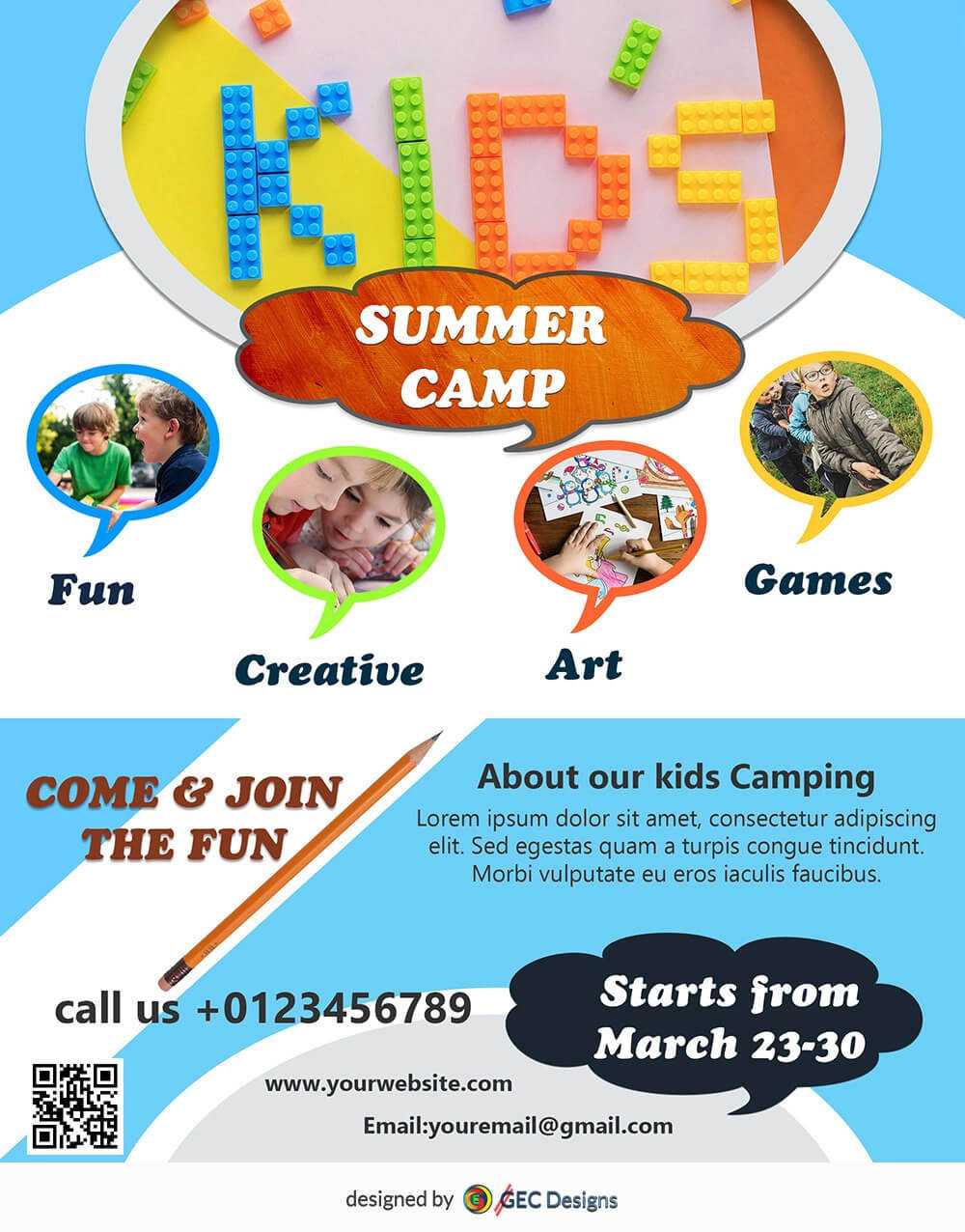 Download Free Kids Summer Camp Flyer Design Templates Intended For Summer Camp Brochure Template Free Download