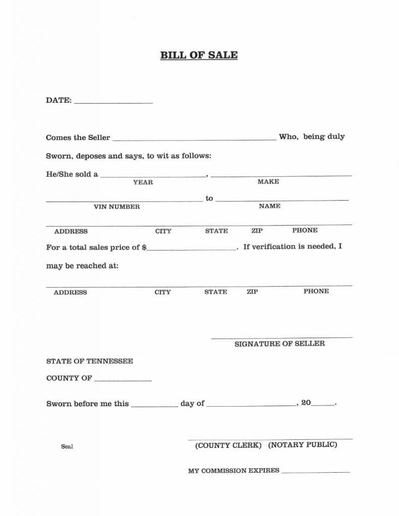 Download Free Tennessee Vehicle Bill Of Sale Form | Form With Regard To Vehicle Bill Of Sale Template Word