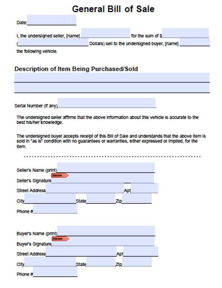 General Bill Of Sale Template Word