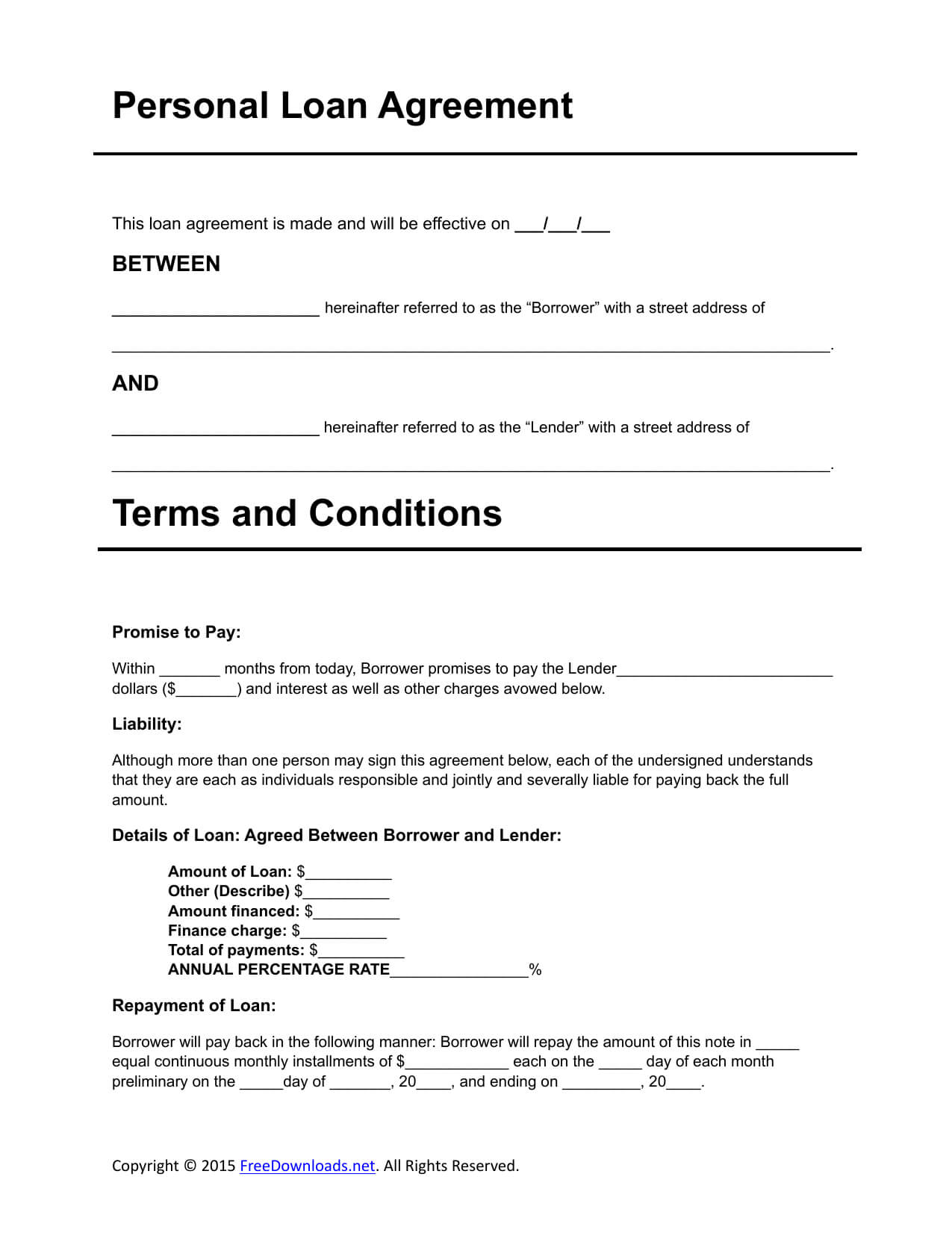 Download Personal Loan Agreement Template | Pdf | Rtf | Word Throughout Blank Loan Agreement Template