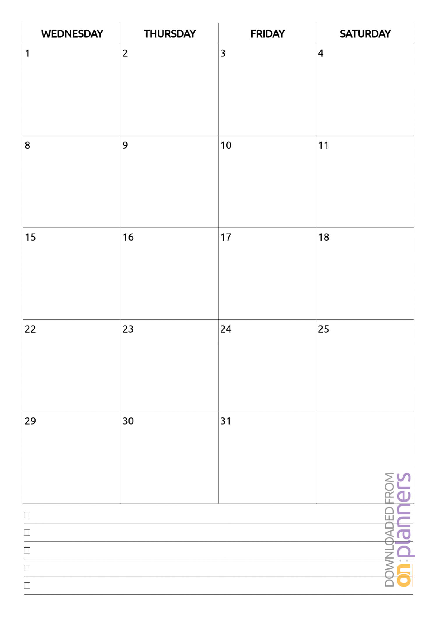 Download Printable Monthly Calendar With Notes Pdf Throughout Blank One Month Calendar Template