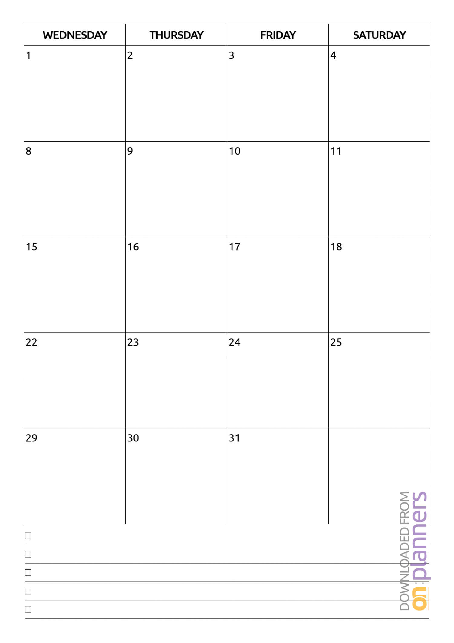 Blank One Month Calendar Template