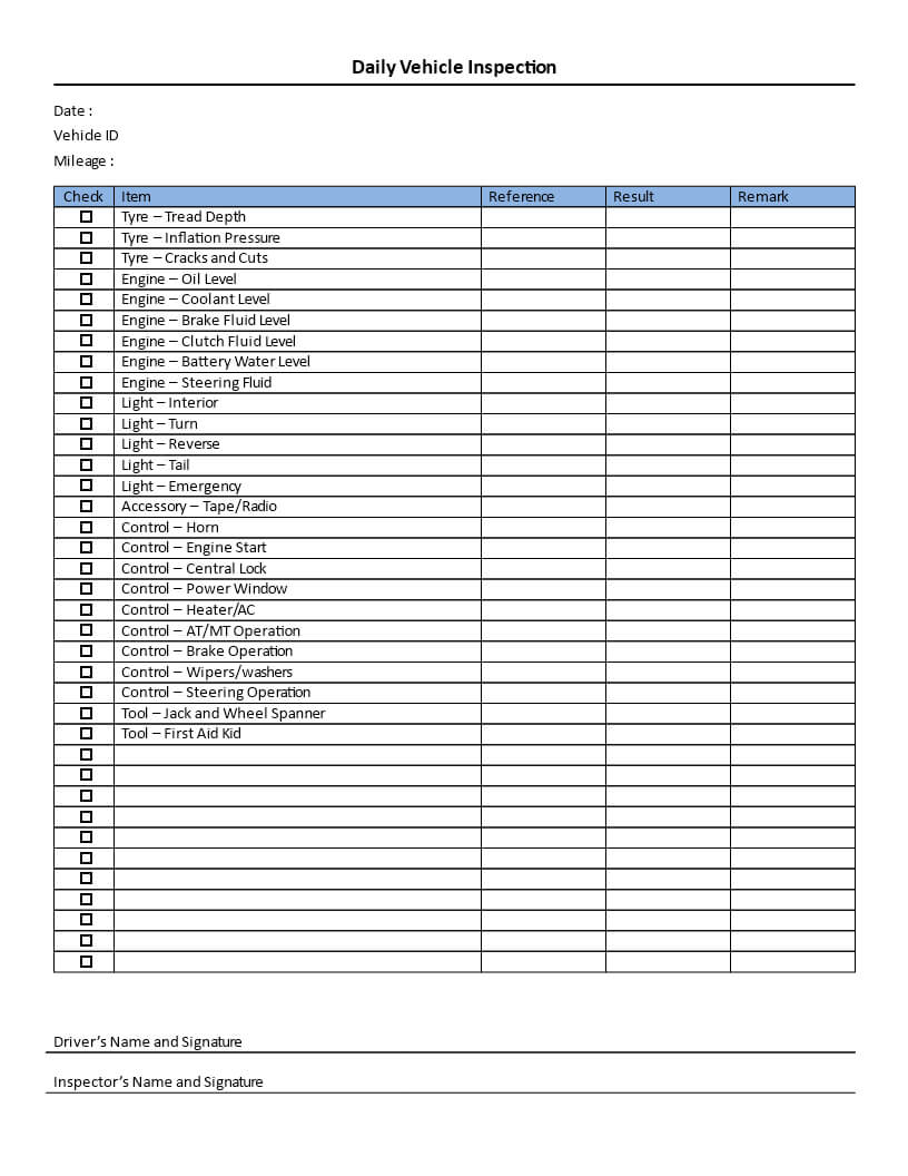 Download This Daily Vehicle Inspection Checklist Template To Regarding Machine Shop Inspection Report Template