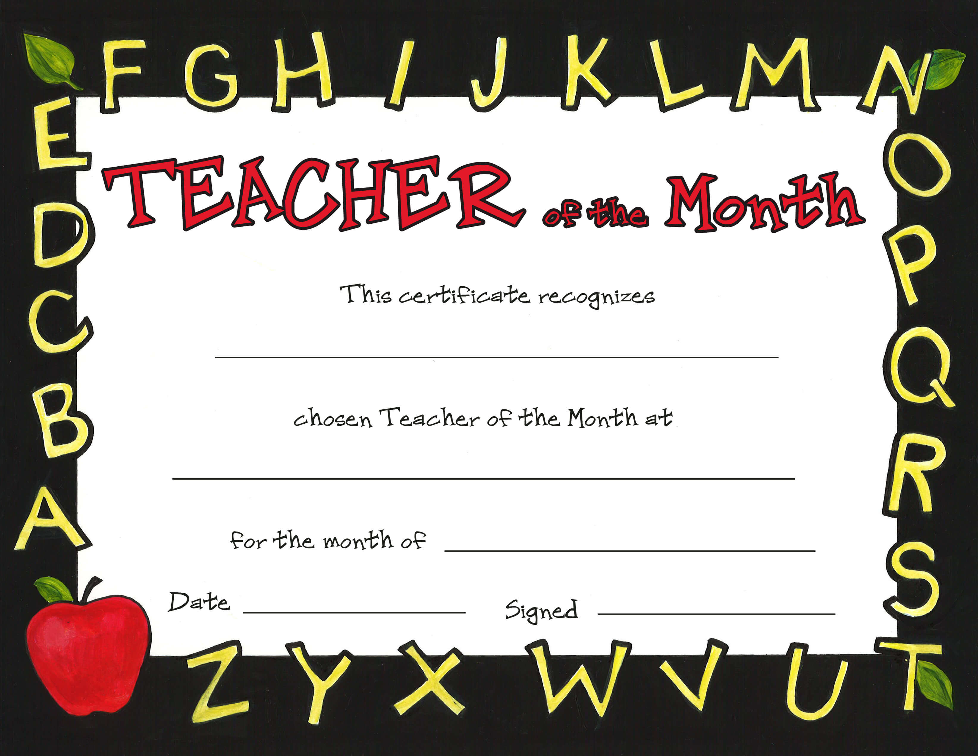 Downloadable Special Awards Throughout Teacher Of The Month Certificate Template