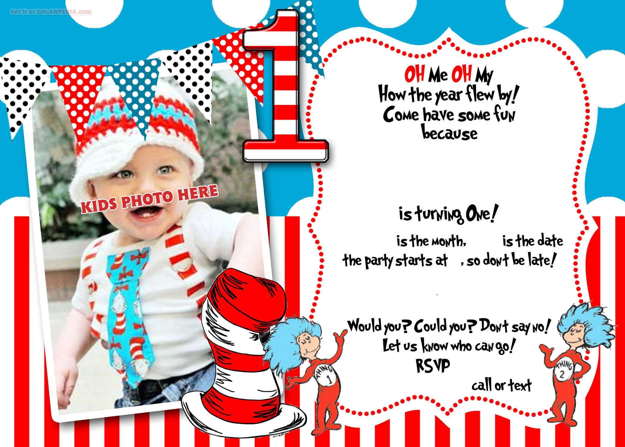 Dr.seuss 1St Birthday Invitation Template  Update! | Party With Regard To Dr Seuss Birthday Card Template