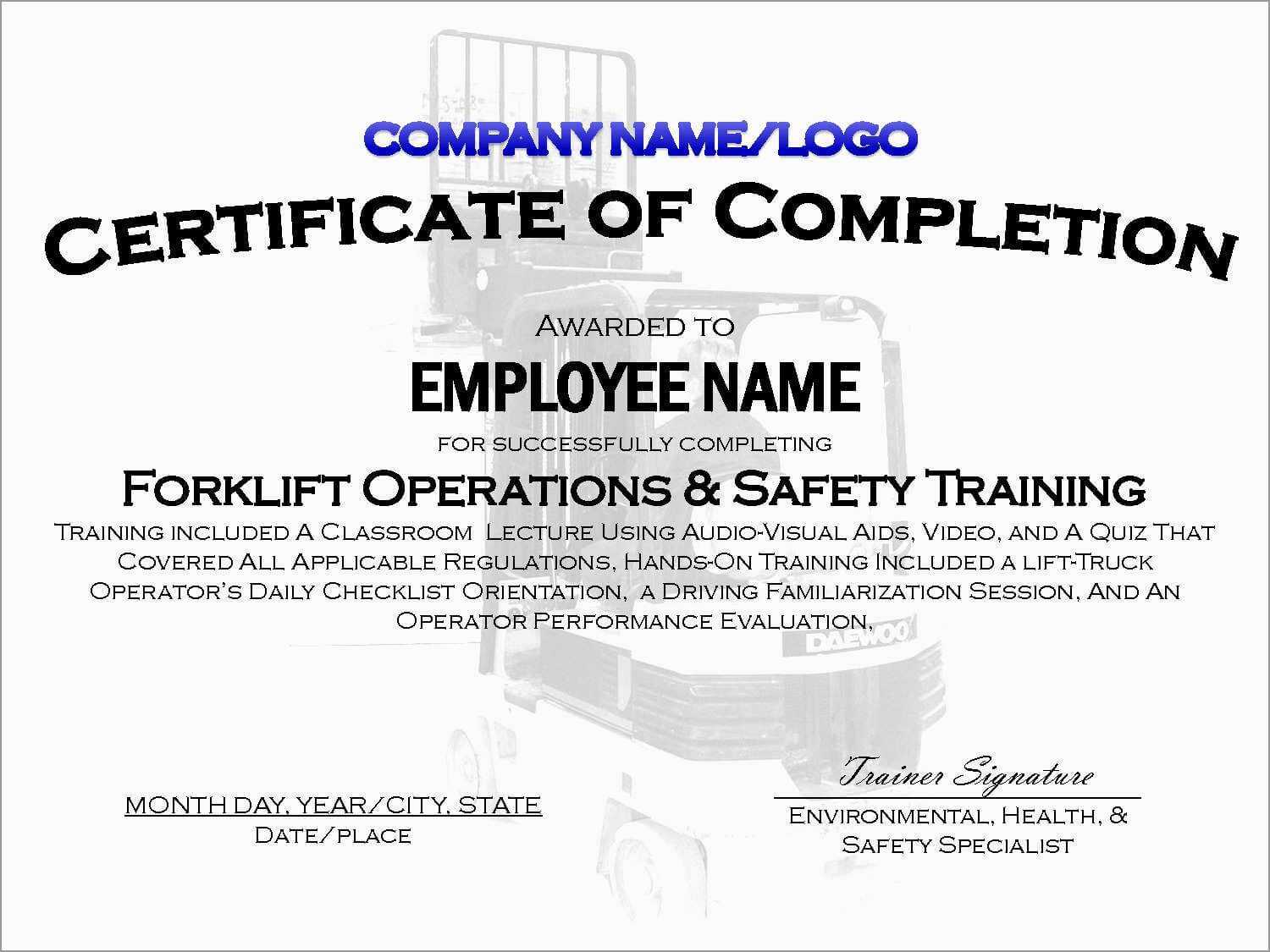 Drivers License Template Word Lovely Forklift Certification Throughout Forklift Certification Template