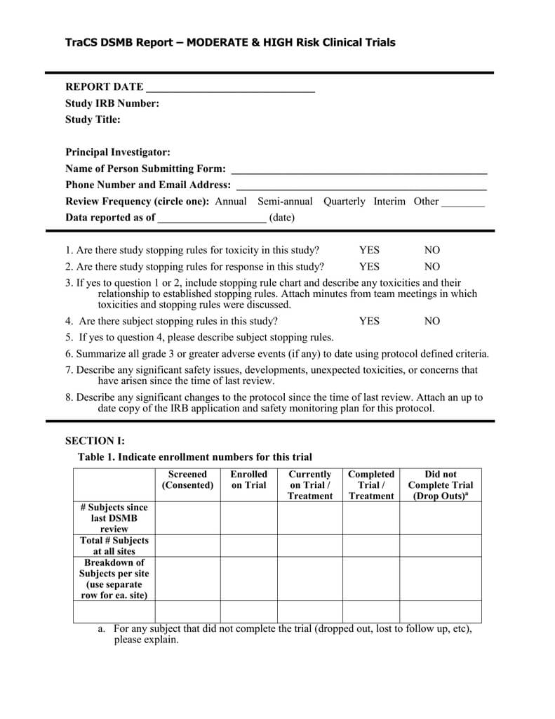 Dsmb Report Form Template In Clinical Trial Report Template