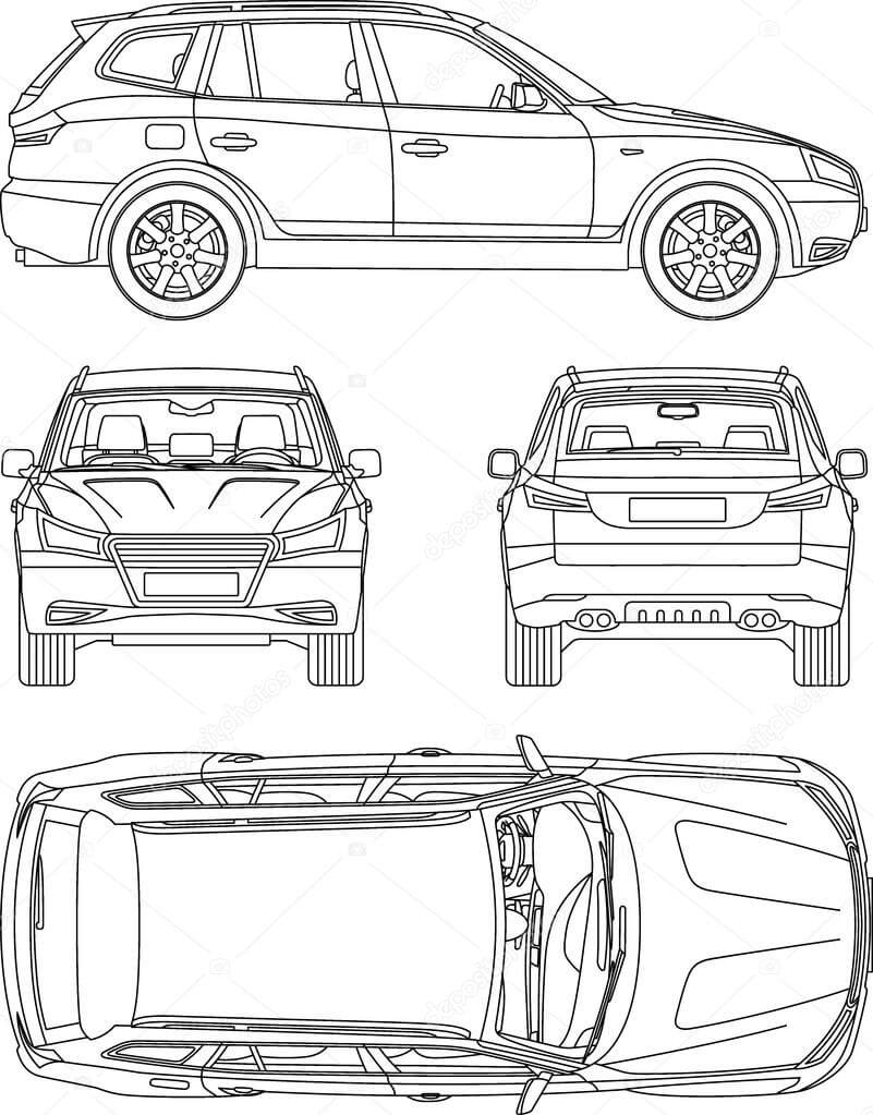 ᐈ Car Outlines Stock Drawings, Royalty Free Vehicle For Car Damage Report Template