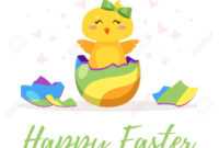 Easter Day Greeting Card Template With Cute Chick Hatched From.. for Easter Chick Card Template