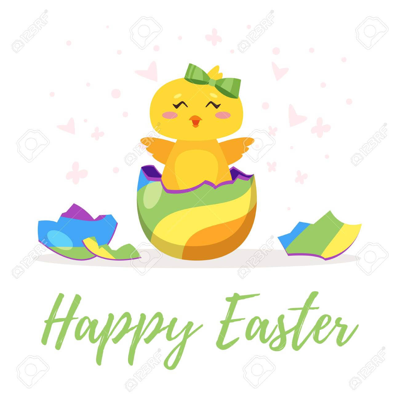 Easter Day Greeting Card Template With Cute Chick Hatched From.. For Easter Chick Card Template